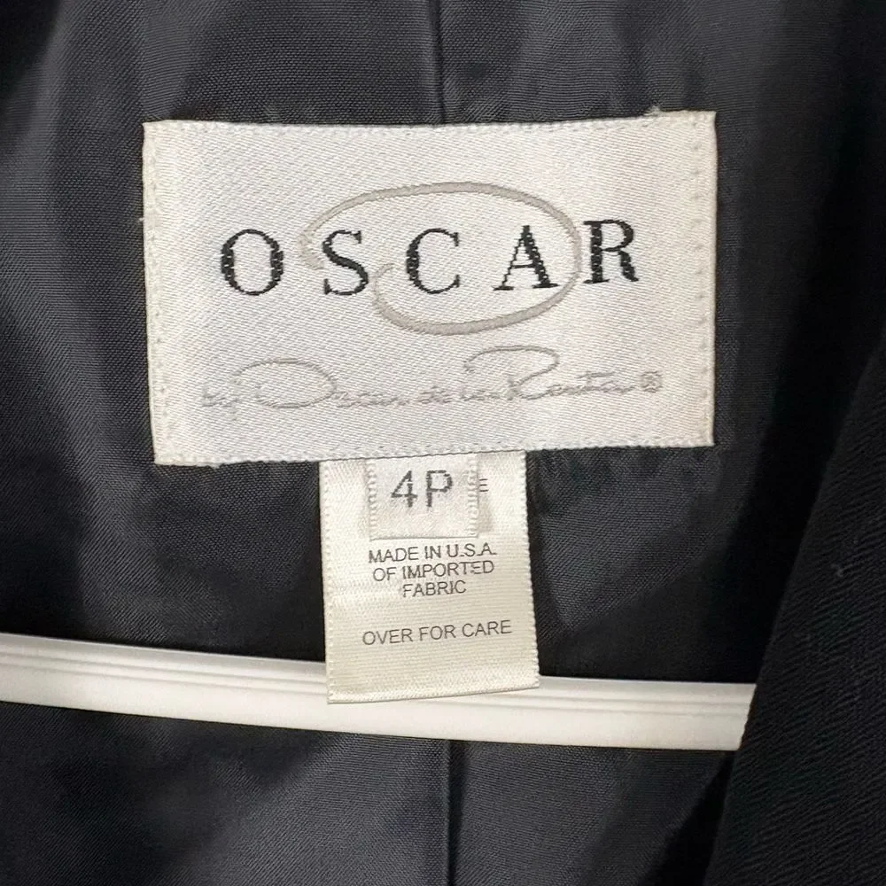 Oscar De La Renta Vintage Black Button Blazer Jacket 4R Wool Blend Classic Work